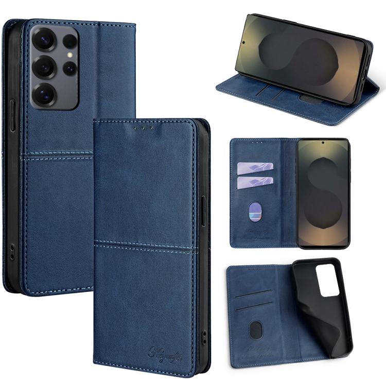 Funda de cuero magnético con textura de vaca para Samsung Galaxy S25 Ultra 5G (azul)
