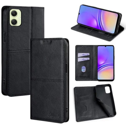 Funda de cuero magnético con textura de vaca para Samsung Galaxy A05 4G (negro)