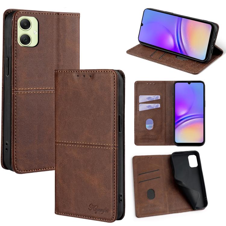 Funda magnética de cuero con textura de vaca para Samsung Galaxy A05 4G (marrón oscuro)