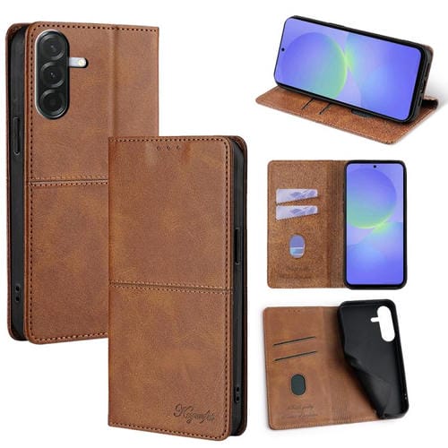 Funda magnética de cuero con textura de vaca para Samsung Galaxy A36 5G (marrón claro)