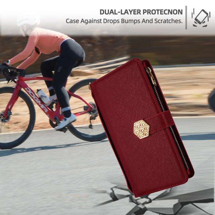 Funda de cuero con textura cruzada y asa cruzada para Samsung Galaxy F06 5G (roja)