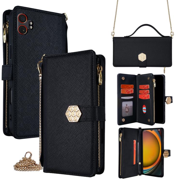 Funda de cuero con textura cruzada y asa cruzada para Samsung Galaxy Xcover 7 Pro 5G (negra)