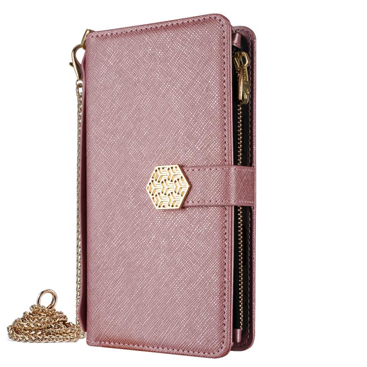 Funda de cuero con textura cruzada y asa cruzada para Samsung Galaxy Xcover 7 Pro 5G (oro rosa)