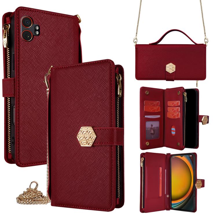 Funda de cuero con textura cruzada y asa cruzada para Samsung Galaxy Xcover 7 Pro 5G (roja)