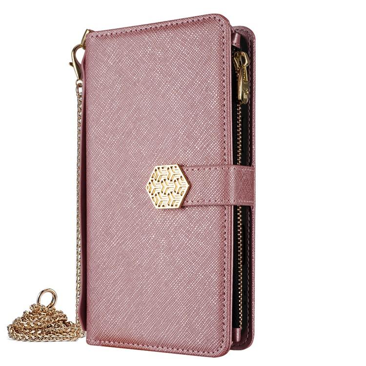 Funda de cuero con textura cruzada y asa cruzada para Samsung Galaxy S25 5G (oro rosa)
