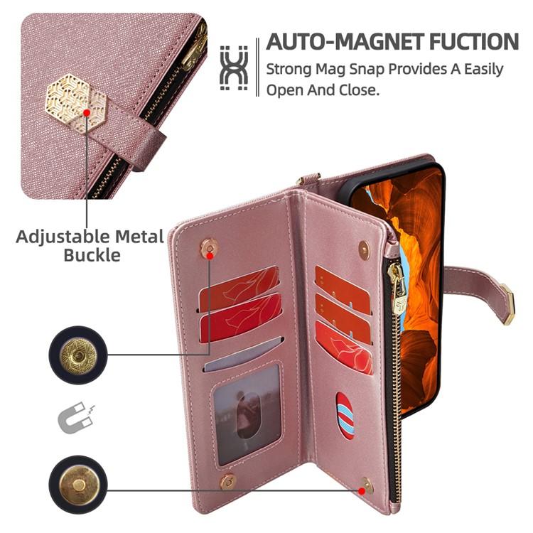 Funda de cuero con textura cruzada y asa cruzada para Samsung Galaxy S25 5G (oro rosa)