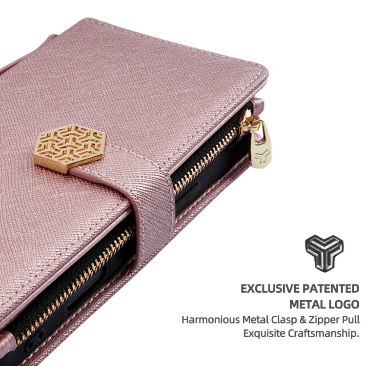 Funda de cuero con textura cruzada y asa cruzada para Samsung Galaxy S25 5G (oro rosa)