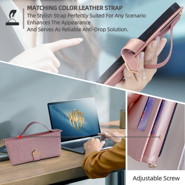 Funda de cuero con textura cruzada y asa cruzada para Samsung Galaxy S25 5G (oro rosa)