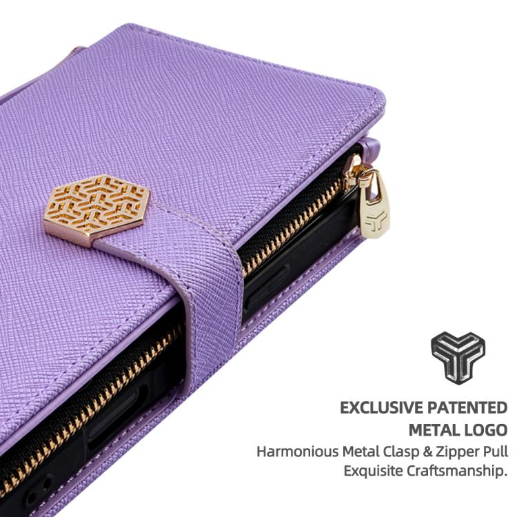 Funda de cuero con textura cruzada y asa cruzada para Samsung Galaxy S25 5G (morado)