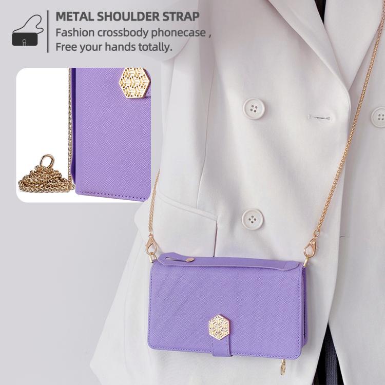 Funda de cuero con textura cruzada y asa cruzada para Samsung Galaxy S25 5G (morado)