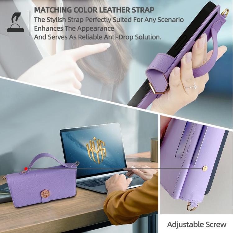 Funda de cuero con textura cruzada y asa cruzada para Samsung Galaxy S25 5G (morado)