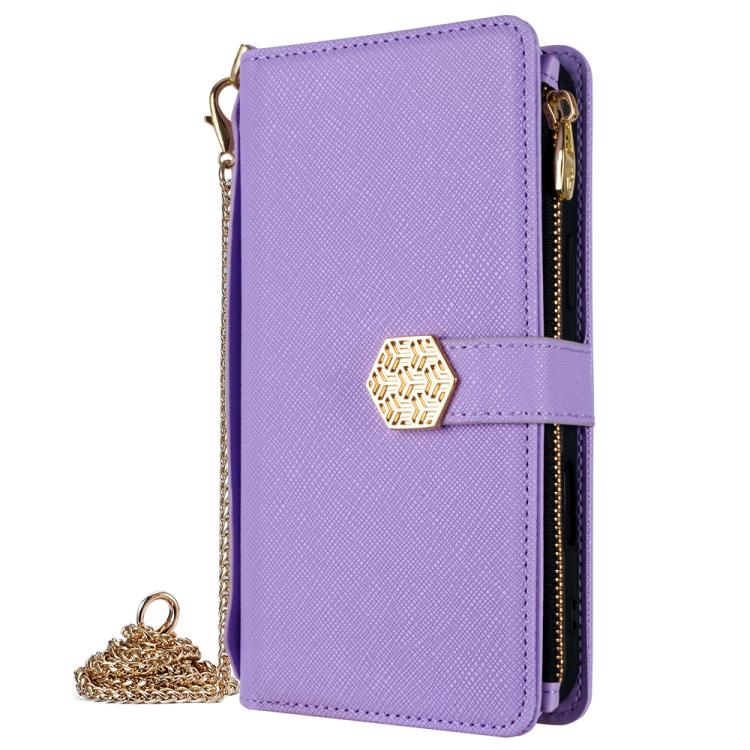 Funda de cuero con textura cruzada y asa cruzada para Samsung Galaxy S25+ 5G (morado)