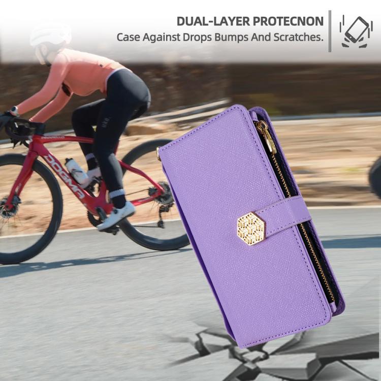 Funda de cuero con textura cruzada y asa cruzada para Samsung Galaxy S25+ 5G (morado)