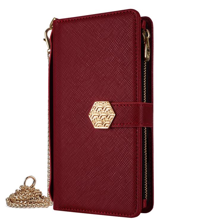 Funda de cuero con textura cruzada y asa cruzada para Samsung Galaxy S25+ 5G (roja)