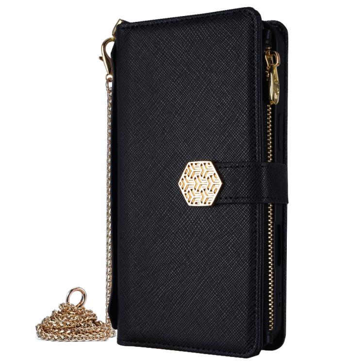 Funda de cuero con textura cruzada y asa cruzada para Samsung Galaxy S25 Ultra 5G (negro)