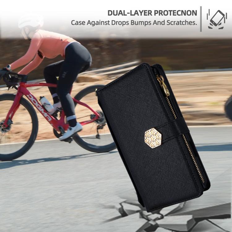 Funda de cuero con textura cruzada y asa cruzada para Samsung Galaxy S25 Ultra 5G (negro)