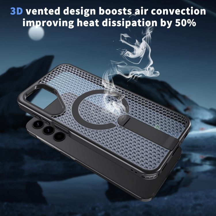 Funda con soporte MagSafe y refrigeración Honeycomb para Samsung Galaxy A25 5G (negra)