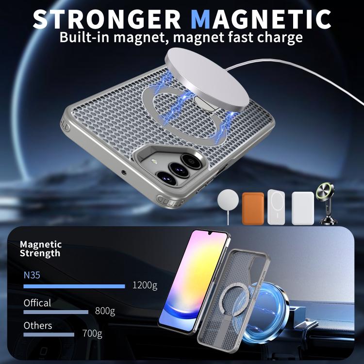 Funda con soporte MagSafe y ventilación de panal para Samsung Galaxy A25 5G (gris titanio)