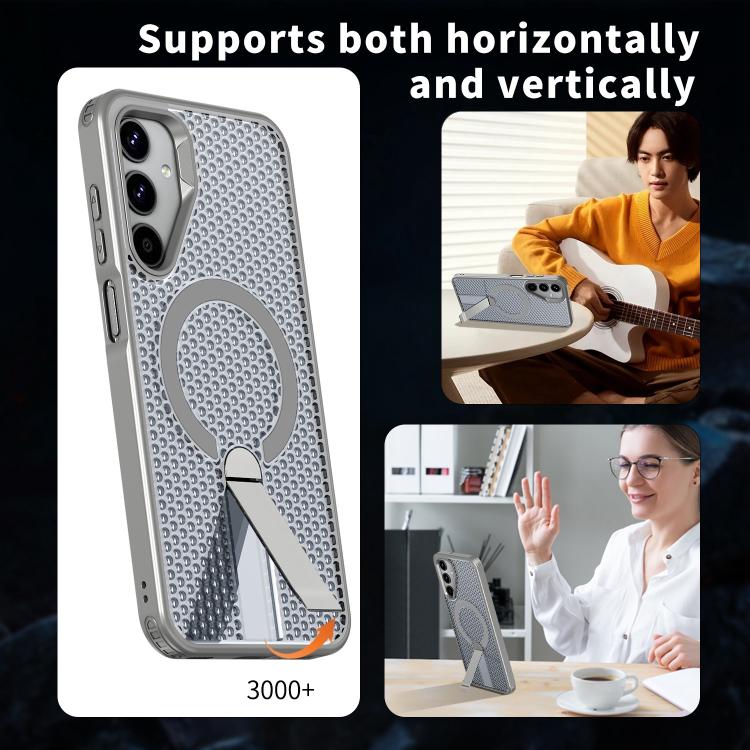 Funda con soporte MagSafe y ventilación de panal para Samsung Galaxy A25 5G (gris titanio)