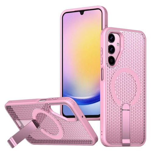 Funda con soporte MagSafe y ventilación de panal para Samsung Galaxy A25 5G (rosa)