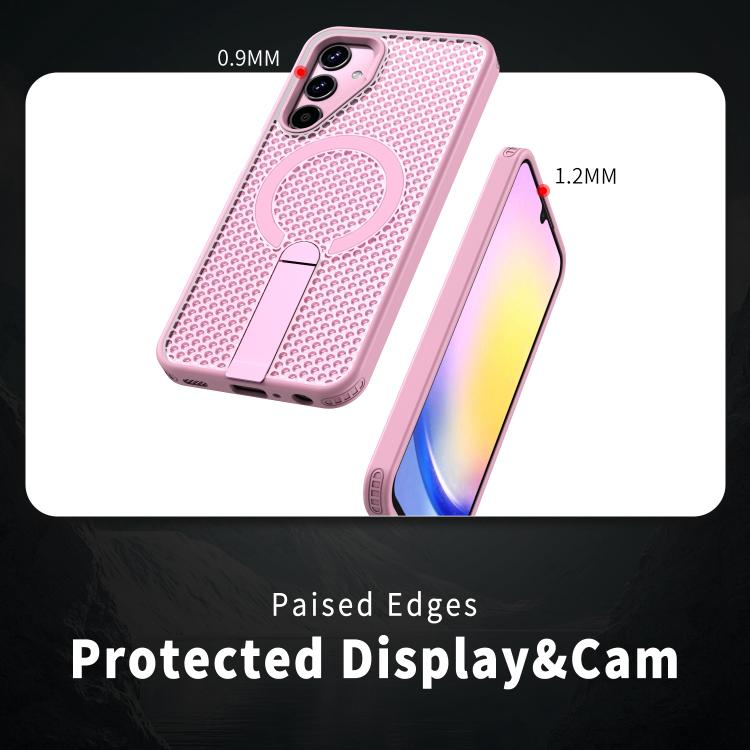 Funda con soporte MagSafe y ventilación de panal para Samsung Galaxy A25 5G (rosa)