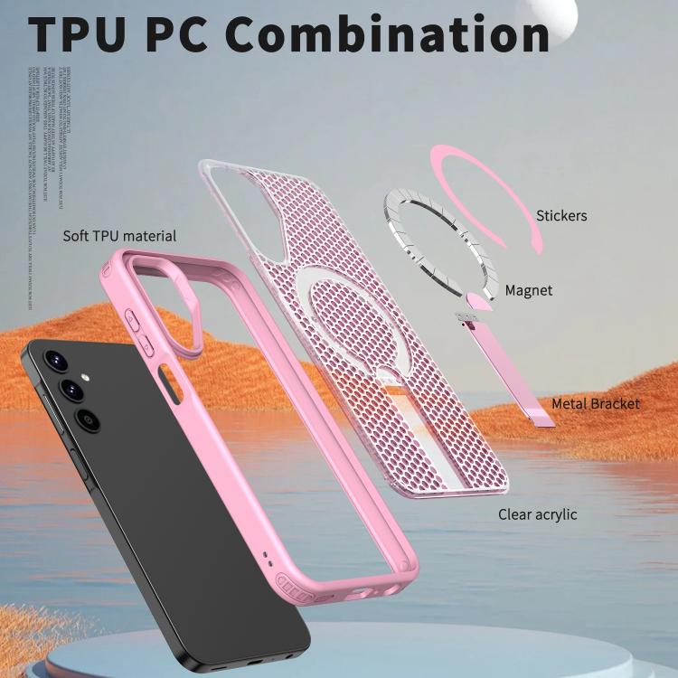 Funda con soporte MagSafe y ventilación de panal para Samsung Galaxy A25 5G (rosa)