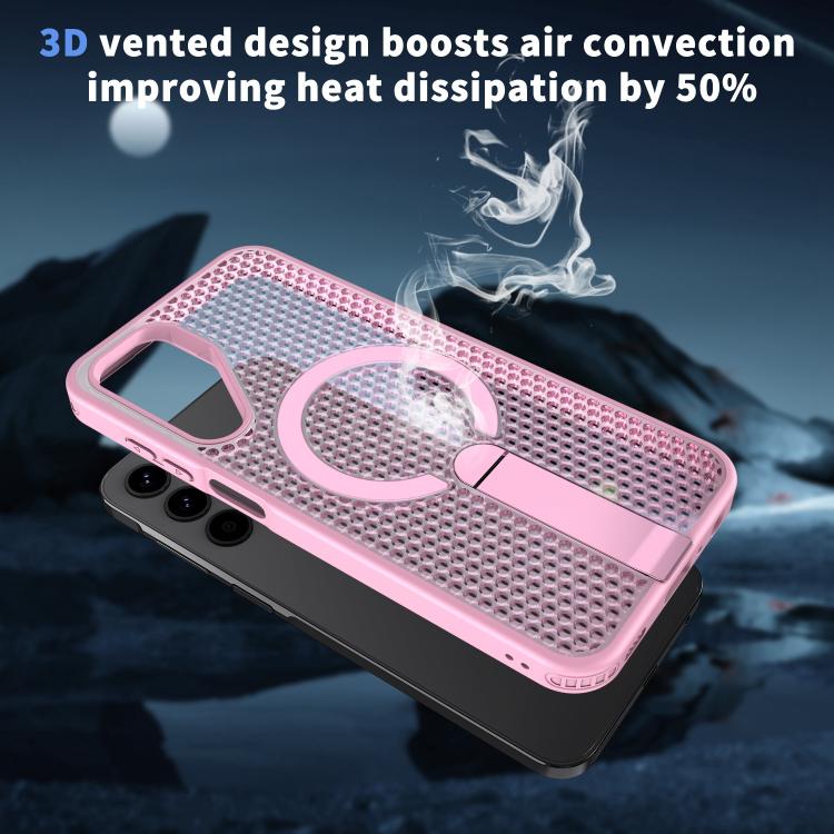 Funda con soporte MagSafe y ventilación de panal para Samsung Galaxy A25 5G (rosa)