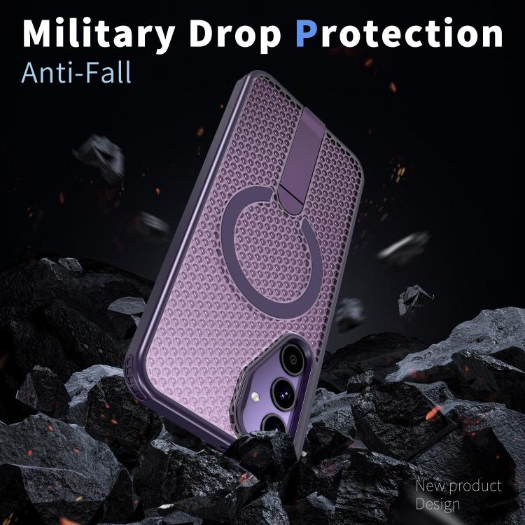 Funda con soporte MagSafe y diseño de panal para Samsung Galaxy A25 5G (morado)