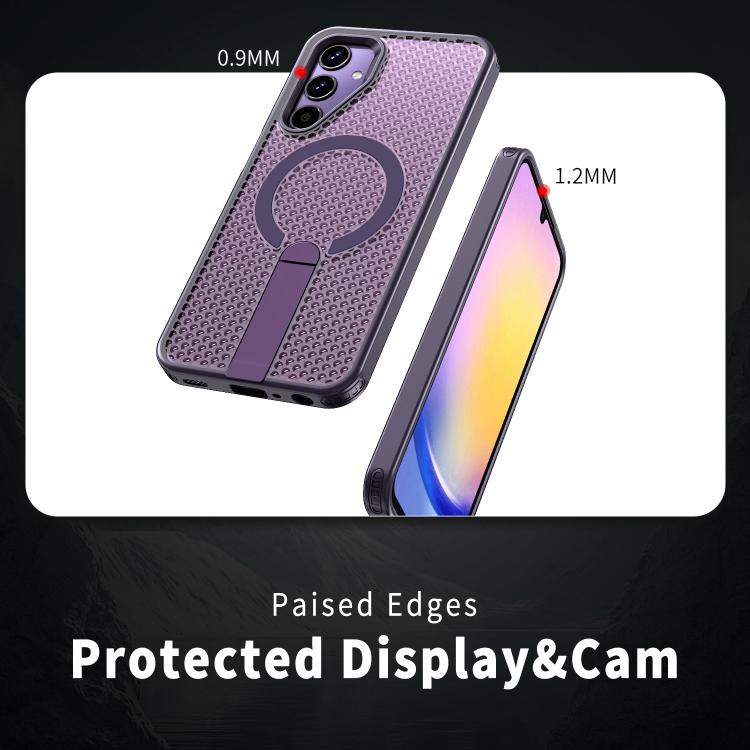 Funda con soporte MagSafe y diseño de panal para Samsung Galaxy A25 5G (morado)