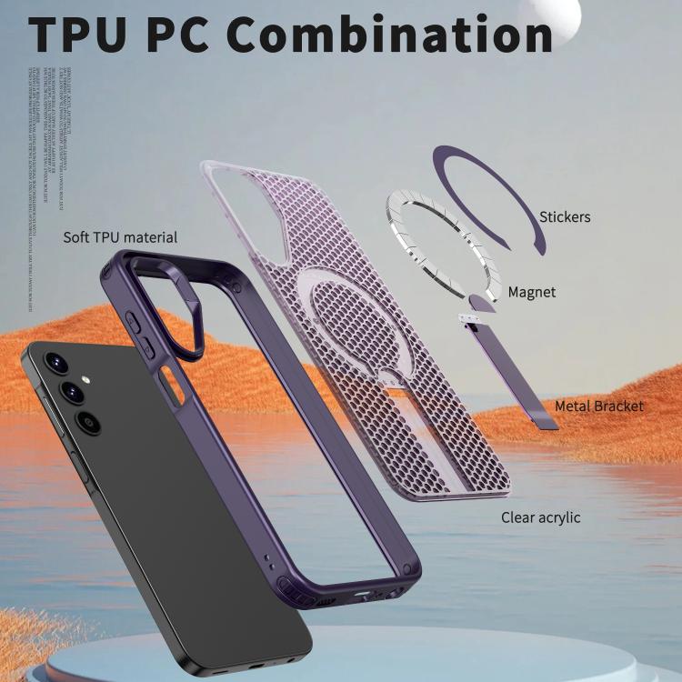 Funda con soporte MagSafe y diseño de panal para Samsung Galaxy A25 5G (morado)