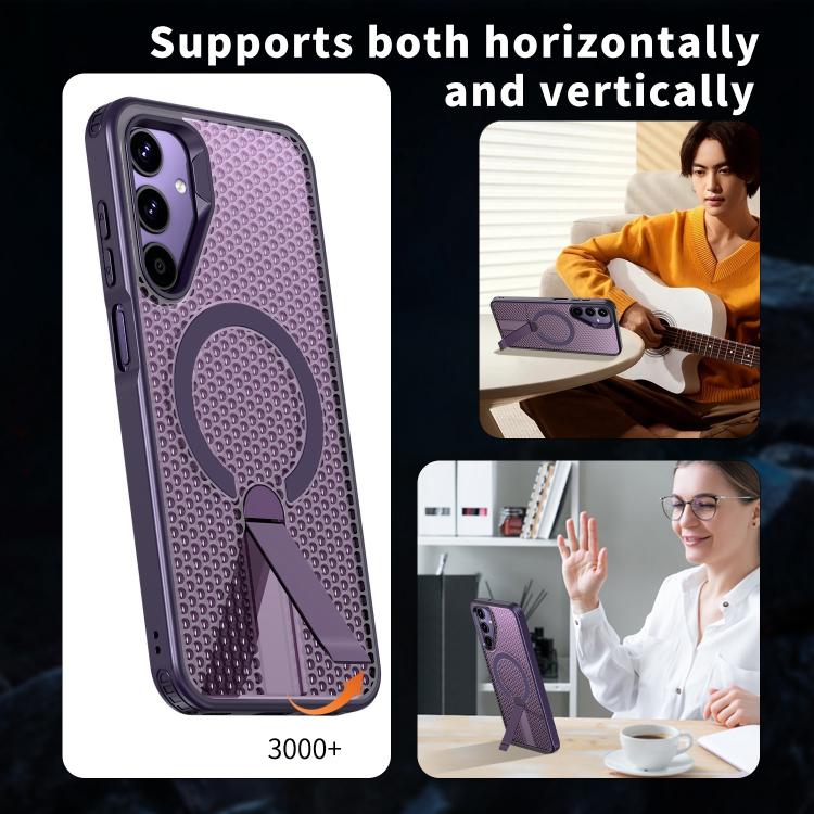 Funda con soporte MagSafe y diseño de panal para Samsung Galaxy A25 5G (morado)