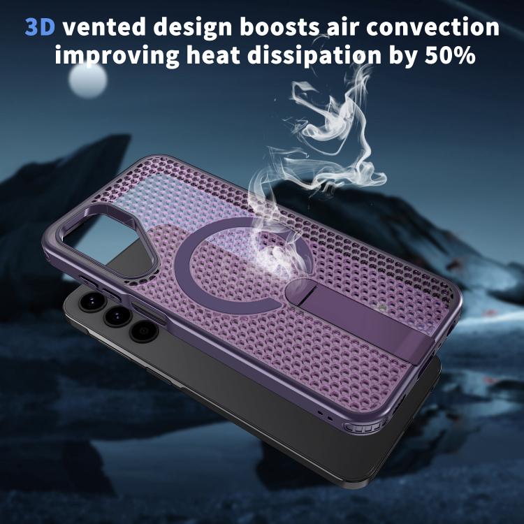 Funda con soporte MagSafe y diseño de panal para Samsung Galaxy A25 5G (morado)