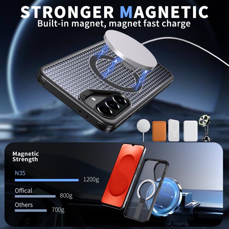 Funda con soporte MagSafe y refrigeración Honeycomb para Samsung Galaxy A26 5G (negra)