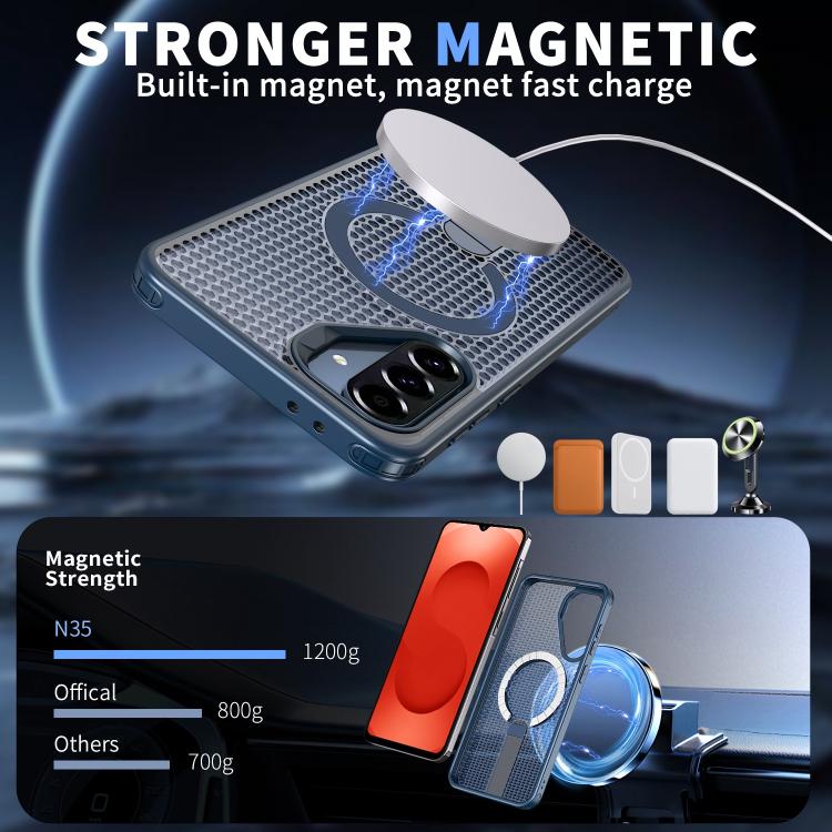 Funda con soporte MagSafe y refrigeración Honeycomb para Samsung Galaxy A26 5G (azul)