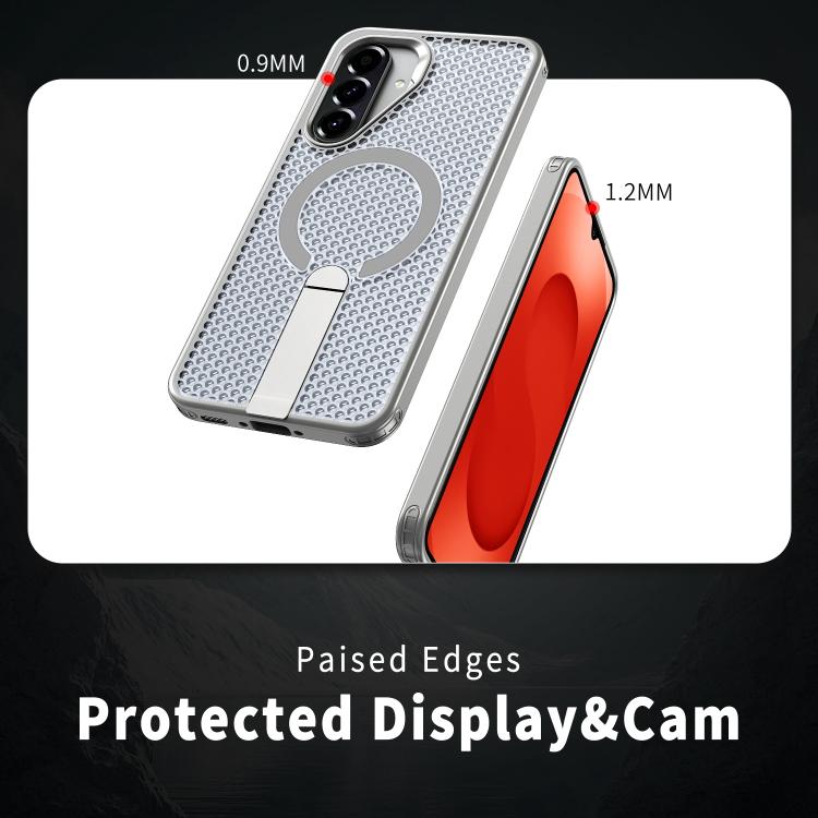Funda con soporte MagSafe y refrigeración Honeycomb para Samsung Galaxy A26 5G (gris titanio)