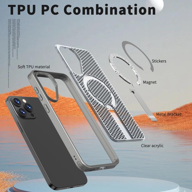 Funda con soporte MagSafe y refrigeración Honeycomb para Samsung Galaxy A26 5G (gris titanio)