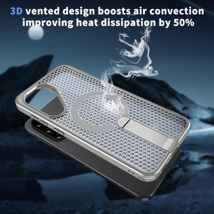 Funda con soporte MagSafe y refrigeración Honeycomb para Samsung Galaxy A26 5G (gris titanio)