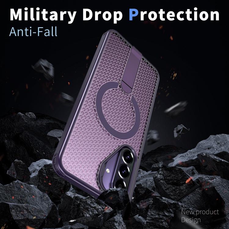 Funda con soporte MagSafe y diseño de panal para Samsung Galaxy A26 5G (morado)