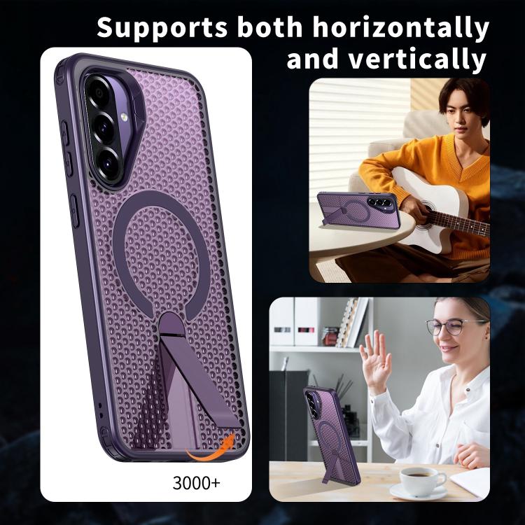 Funda con soporte MagSafe y diseño de panal para Samsung Galaxy A26 5G (morado)