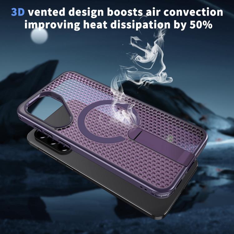 Funda con soporte MagSafe y diseño de panal para Samsung Galaxy A26 5G (morado)