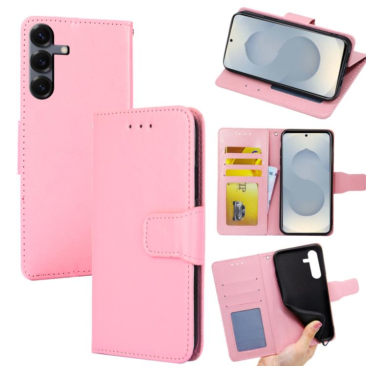 Funda de cuero con textura de cristal para Samsung Galaxy S25 5G (rosa)