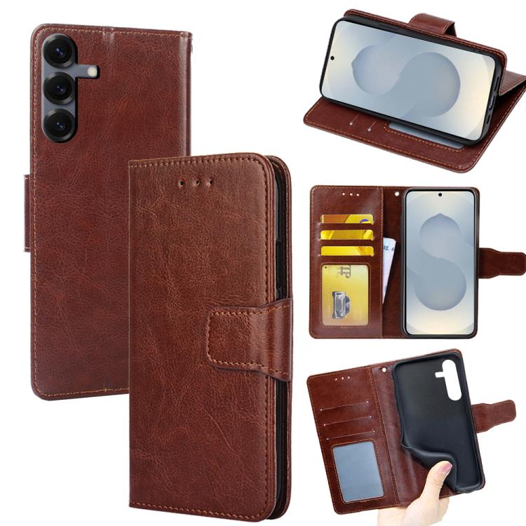 Funda de cuero con textura de cristal para Samsung Galaxy S25 5G (marrón)
