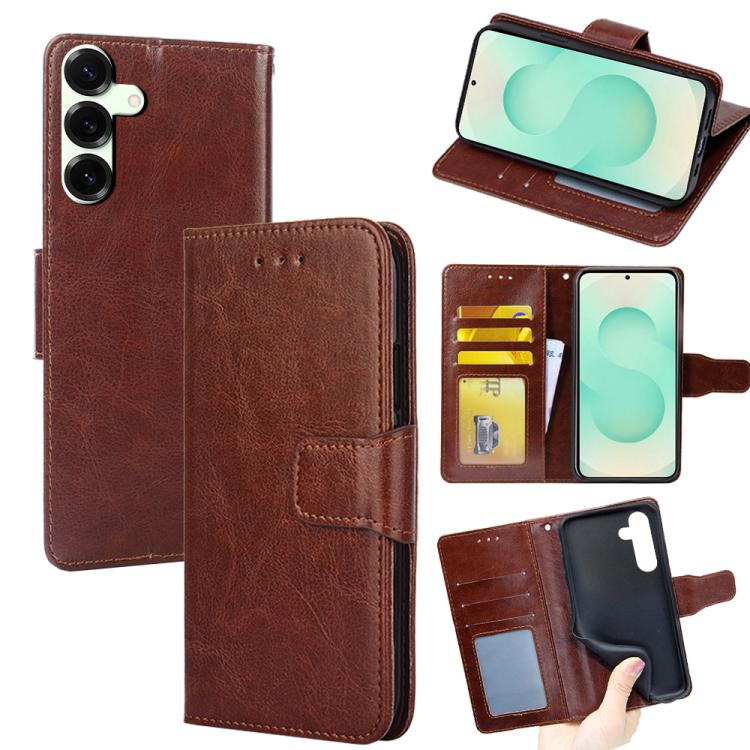 Funda de cuero con textura de cristal para Samsung Galaxy S25+ 5G (marrón)
