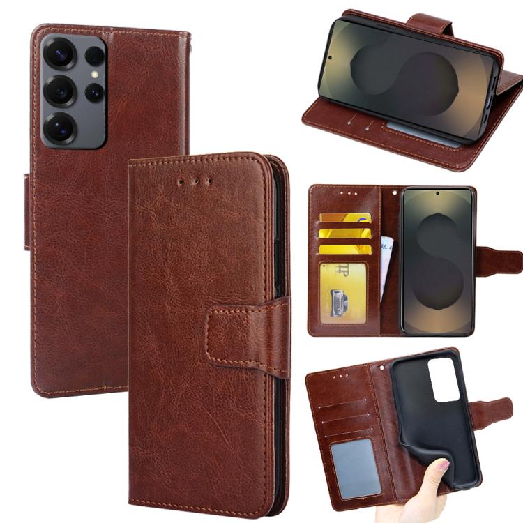 Funda de cuero con textura de cristal para Samsung Galaxy S25 Ultra 5G (marrón)