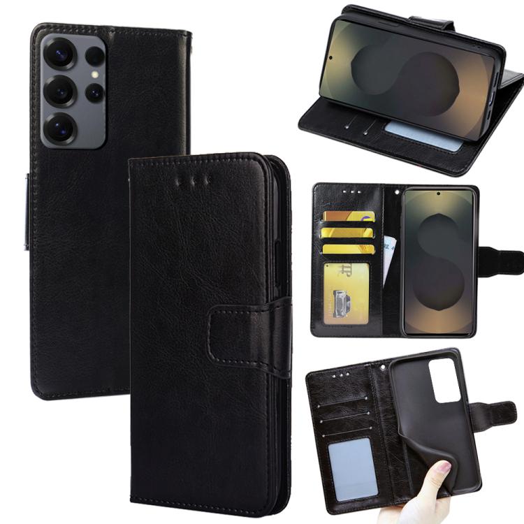 Funda de cuero con textura de cristal para Samsung Galaxy S25 Ultra 5G (negra)