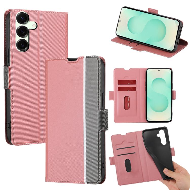 Funda de cuero con textura de sarga y botones laterales para Samsung Galaxy S25+ 5G (rosa)