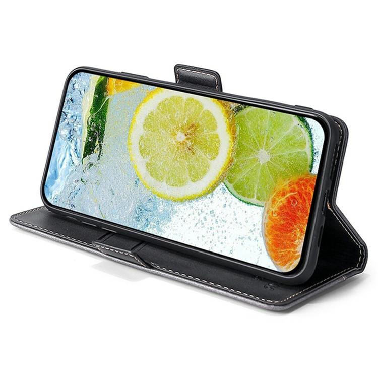 Funda de cuero con hebilla lateral en color de contraste para Samsung Galaxy S25 5G (negro y gris)