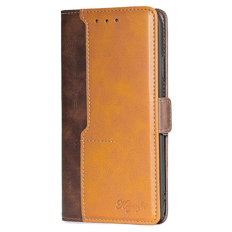Funda de cuero con hebilla lateral en color de contraste para Samsung Galaxy S25 5G (marrón oscuro y dorado)
