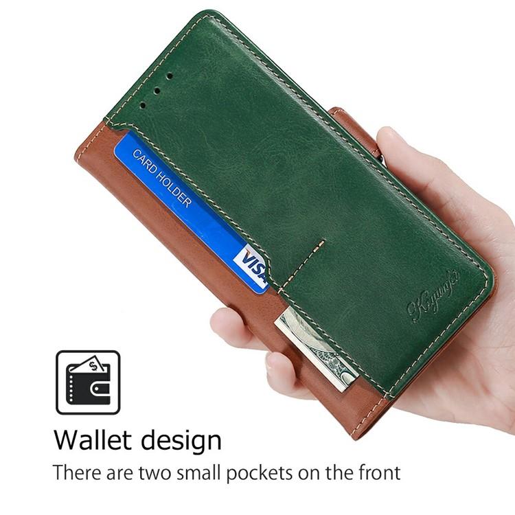 Funda de cuero con hebilla lateral en color de contraste para Samsung Galaxy S25 5G (marrón claro y verde)