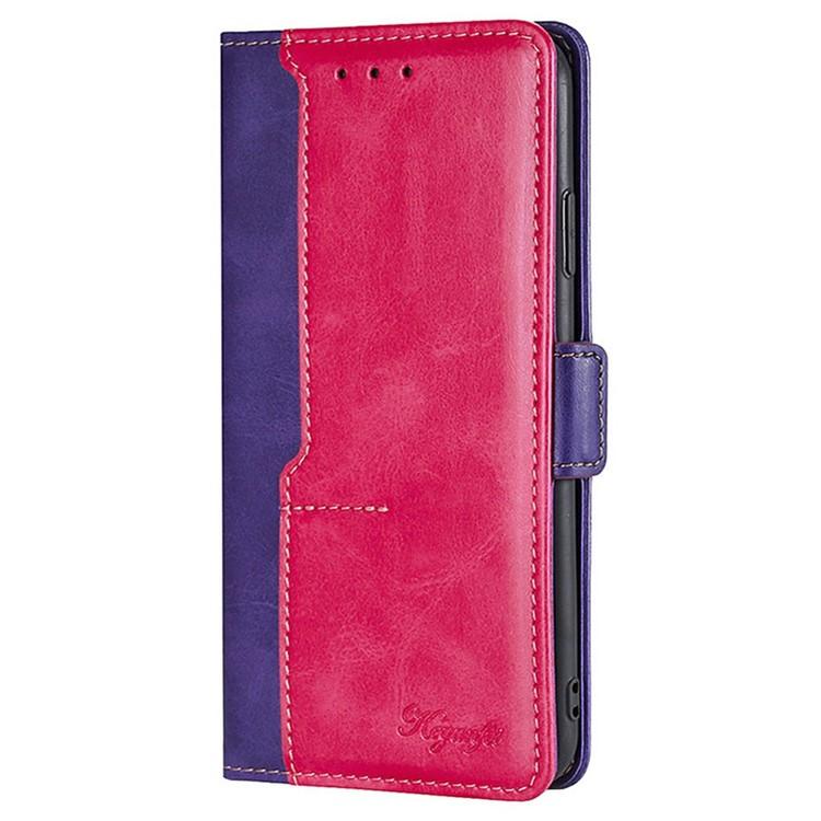 Funda de cuero con hebilla lateral en contraste para Samsung Galaxy S25 5G (morado y rojo rosa)